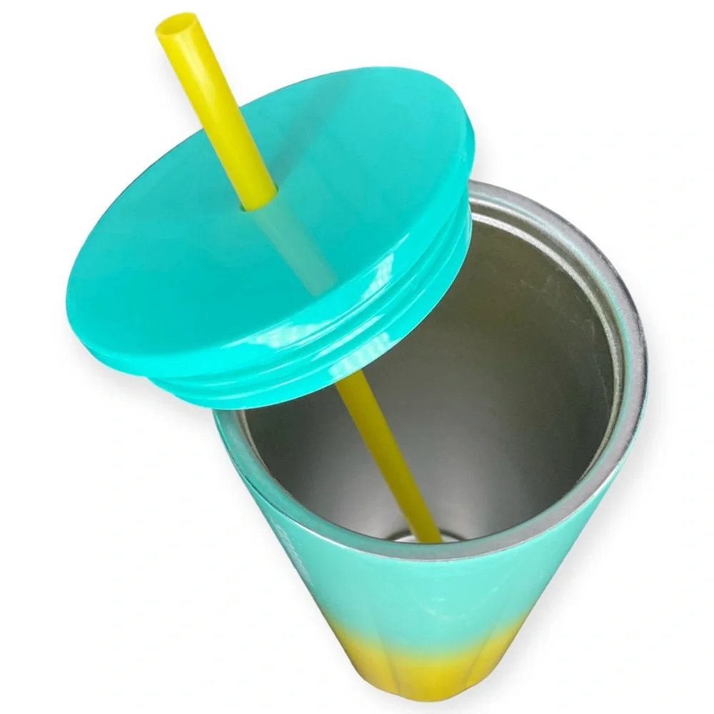 Starbucks Tumbler 2021 Summer Ombré Teal Yellow Stainless 24 oz VENTI 💎OOP💎